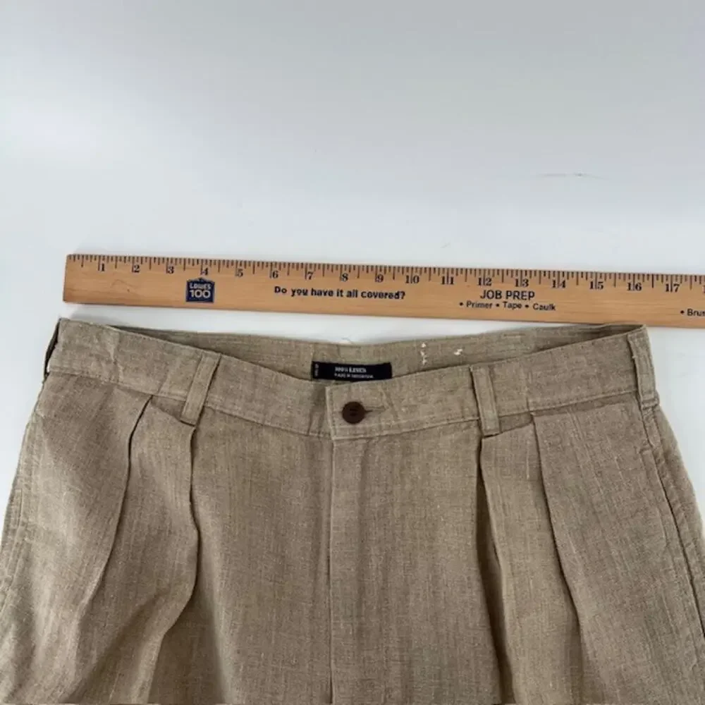 CHAPS Ralph Lauren 100% Linen Chino Pants Mens 33x30 Cuffed Tan PreppyBreathable